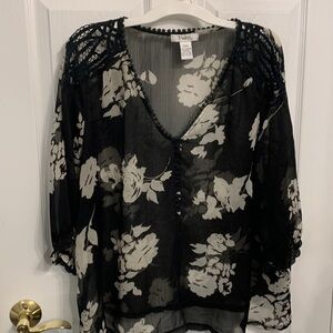 Pinky Women’s sheer blouse black with white flowers size XXXL